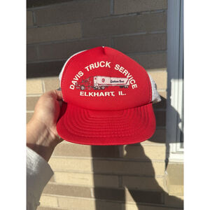 Vintage 80s/90s Davis Truck Service, Elkhart IL Red Mesh Trucker Hat One Size